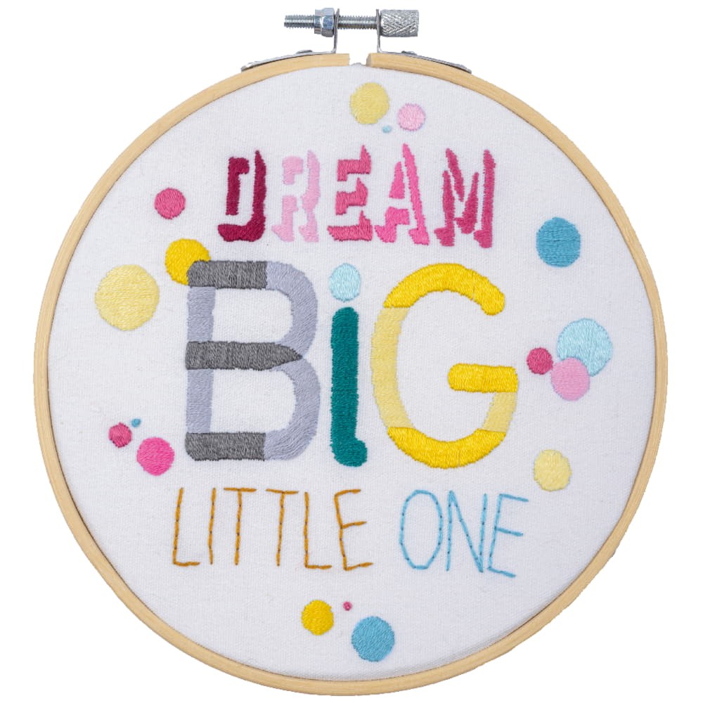 Vervaco stamped satin stitch kit with embroidery ring ""Quote Dream big"", Diam 16