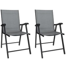Outsunny Folding Garden Chairs Set of 2 with High Back, Armrests, Light Grey