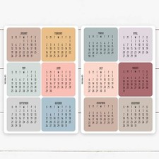 Mini 2026 Monthly Calendar Stickers - 12 Months - Aesthetic
