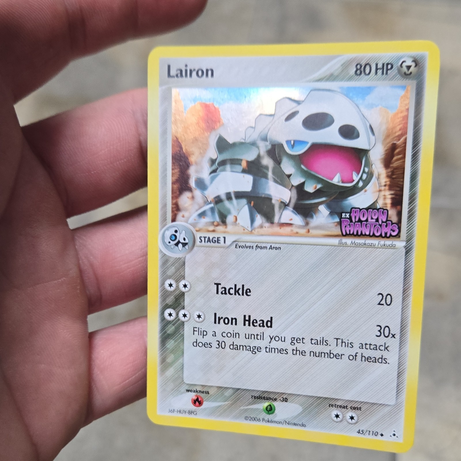 Pokémon TCG Lairon Holon Phantoms 45/110 Reverse Holo English Stamped 80HP 2006