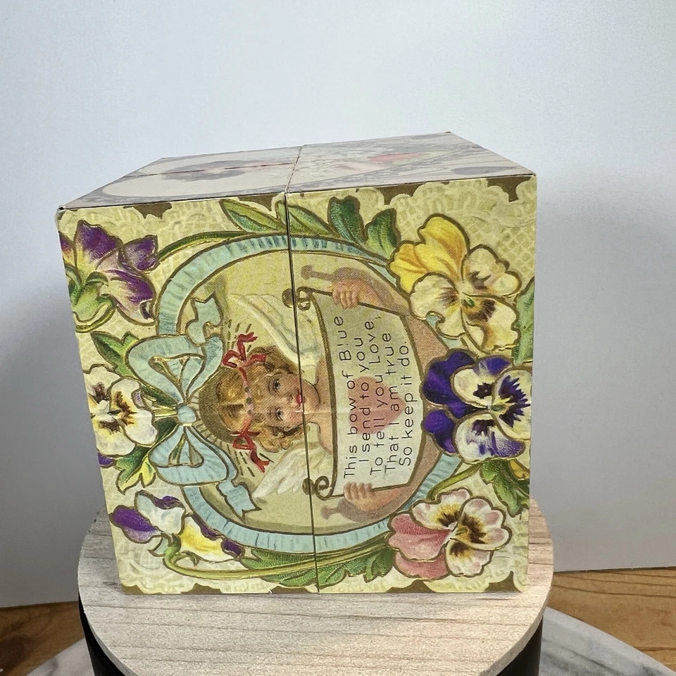 Rompecabezas de bloques de madera vintage hecho en Taiwán ROC Kewpie Cupido arte victoriano Foto 2 de 4