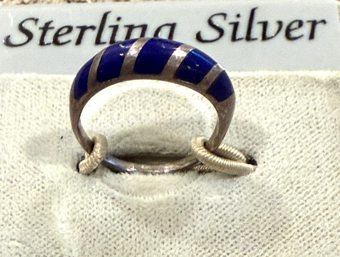 Solid 925 Sterling Silver Ring Lapis Lazulli Flus… - image 5