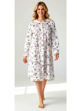 Barbizon Vintage Floral Nightgown M Below Knee/Lace trim/Long Sleeve/Side slits