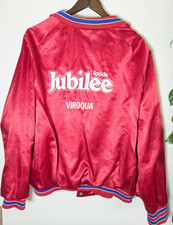 JUBILEE Foods Viroqua WI Red Satin Aristo Jac Jacket XXL Made In USA Blue Stripe