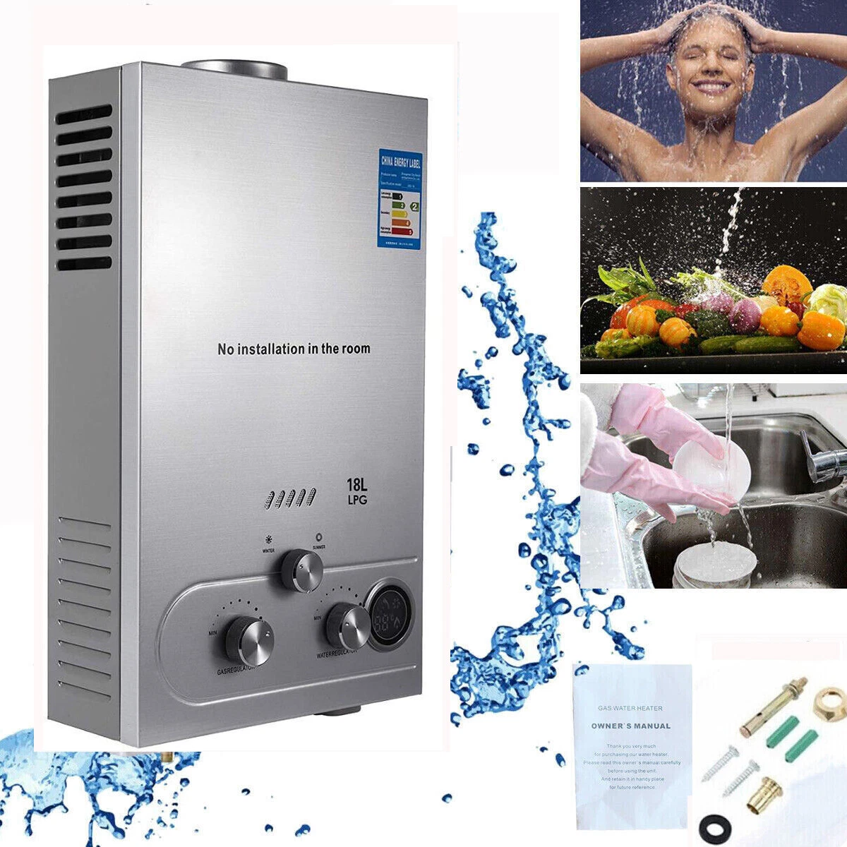 6L 18L Gas Hot Water Heater Portable Shower Camping LPG Outdoor Instant UK