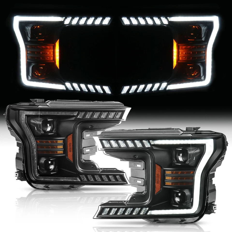 For 2018-2020 Ford F150 F-150 LED Bar Projector Smoke Headlights LH & RH Foto 2 de 4
