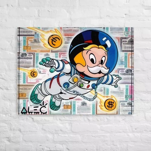Alec Monopoly Canvas "Astronaut Rags Two Richie Flying Crypto" Wall art - Image 2 of 4