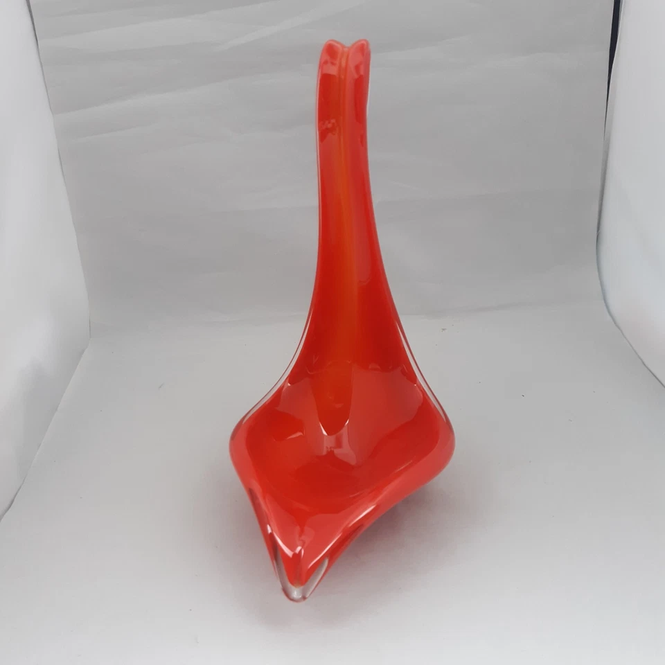 Vintage Orange Swan Glass Bowl Vase Sculpture Cased White 9 inches high - Image 4 of 4