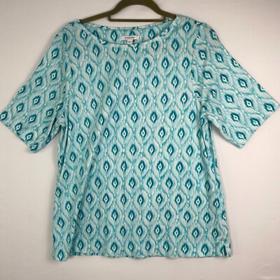 Chico's 100% Pima Cotton T Shirt Diamond Design Green Tones sz 3 US XL Casual