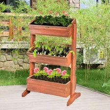 3 Tier Wooden Raised Garden Bed Elevated Planter Basket Box for Fruit Flower