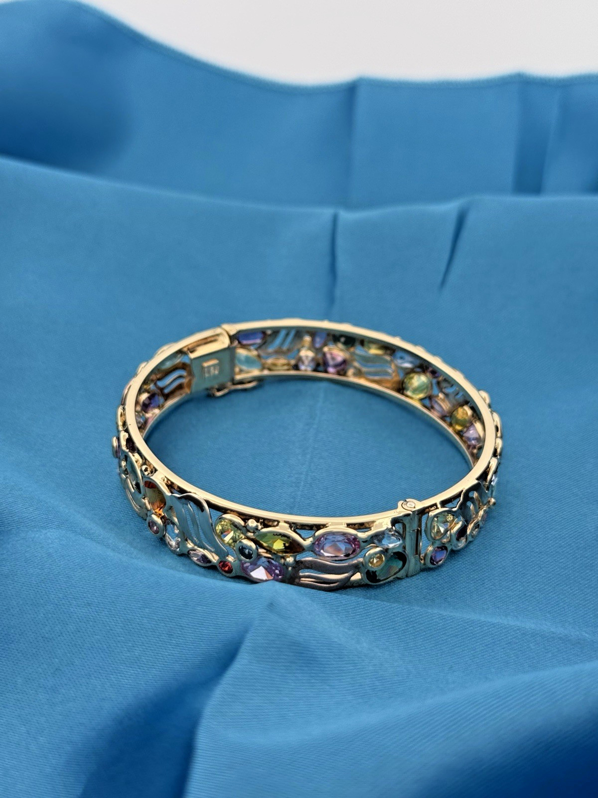 Unique Solid 14K Yellow Gold Multicolor Gemstones… - image 6