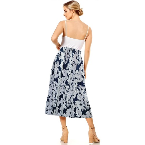 Falda midi floral de verano para mujer nuevos diseños con cintura elástica talla S-XXL - Imagen 91 de 131