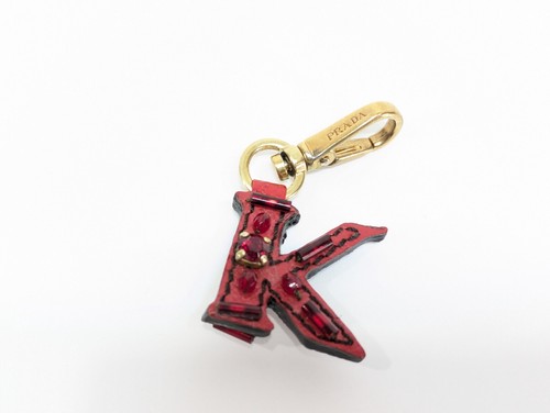 PRADA key charm Keyring K Red leather Authentic