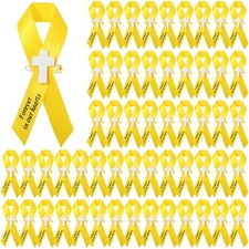 50 Pcs Funeral Ribbon Pins with Cross Memorial Pins for Funeral Party Mournin...