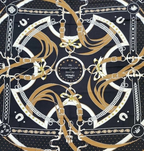 Hermes Shawl Scarf Stole La Promenade Du Matin Black Cashmere Silk Auth New 140 - Picture 2 of 8