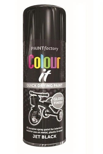 250ml Jet Black Gloss Spray Paint All Purpose Quick Drying Metal Wood Plastic - Picture 4 of 7