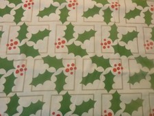 Large Holly Leaves and Berries on Cream Cotton Fabric 44" Wide x 36" long