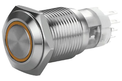 3/4'' Silver Momentary Stainless Steel Switch Orange Halo Push Button 19mm 12V