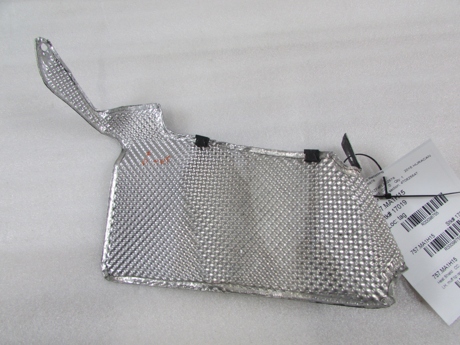 Lamborghini Huracan, LH Muffler Tip Rear Section Heat Shield, Used P/N 4T0825647