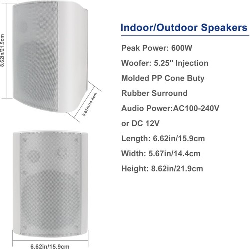 5.25" Outdoor Speakers Wired Waterproof Wall Mount Speakers Patio Garage,2 Pairs - Bild 26 von 28