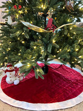Classic Velvet Christmas Quilted Tree Skirt Xmas Tree Bottom Decoration,54"Large