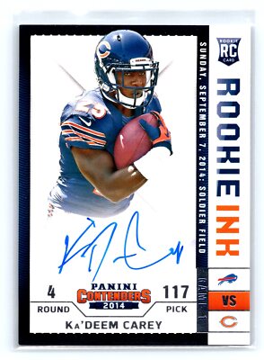 2014 Contenders #RRI-KC Ka'Deem Carey Rookie Ink On Card Auto Bears
