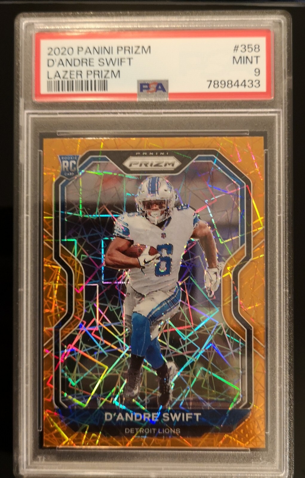 PSA 9 🔥 D'ANDRE SWIFT RC 2020 Panini Prizm Orange Lazer #358 Rookie Card SP