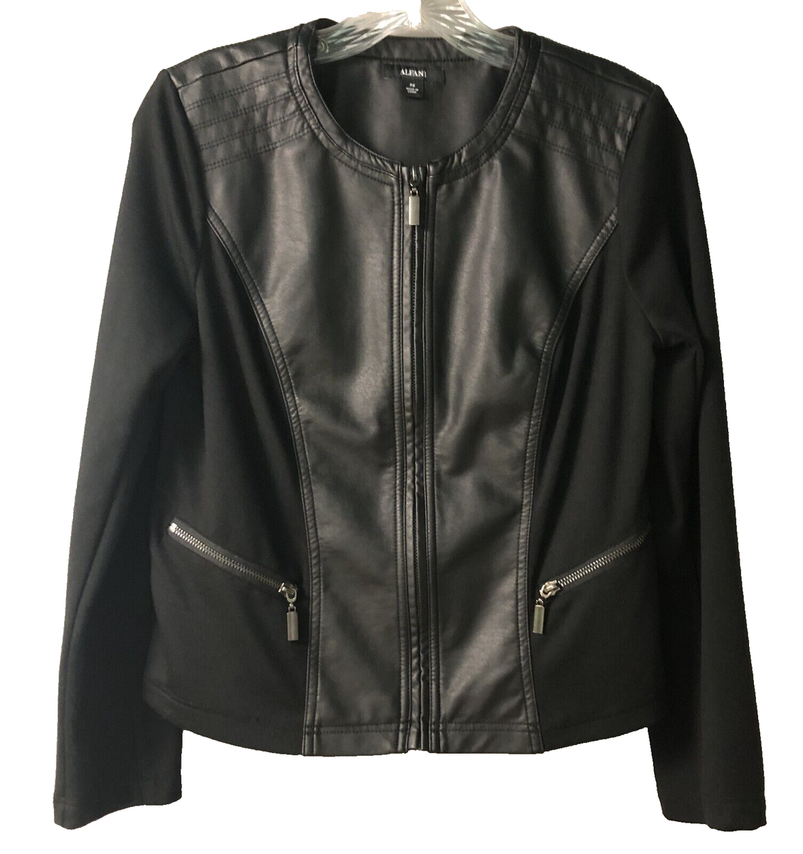 Black Alfani PS Petite Small Faux Leather Motorcycle Jacket