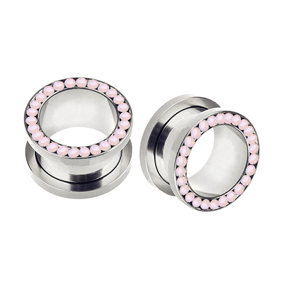 Paar Flesh Tunnel Plug Edelstahl Opalit Edelstein Ohr Piercing Stahl Kristall - Bild 4 von 4