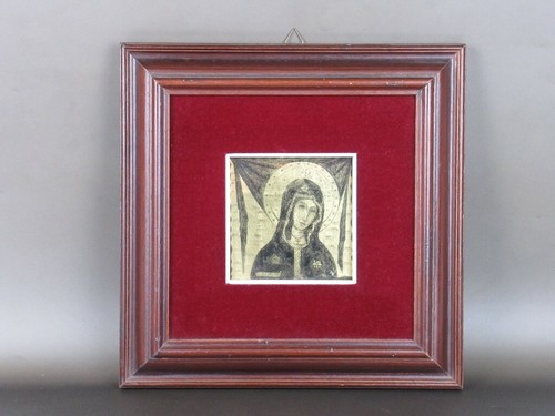 Vintage Painting Figure Madonna Painted On Leaf Gold Opera Signed Vianello
