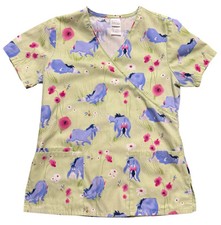Disney Eeyore Scrub Top Women  s Size XS Allover Pattern 3 Pockets
