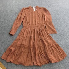 Madewell Dress Womens XS Brown Viscose Animal Print Smocked Tiered Fit Flare