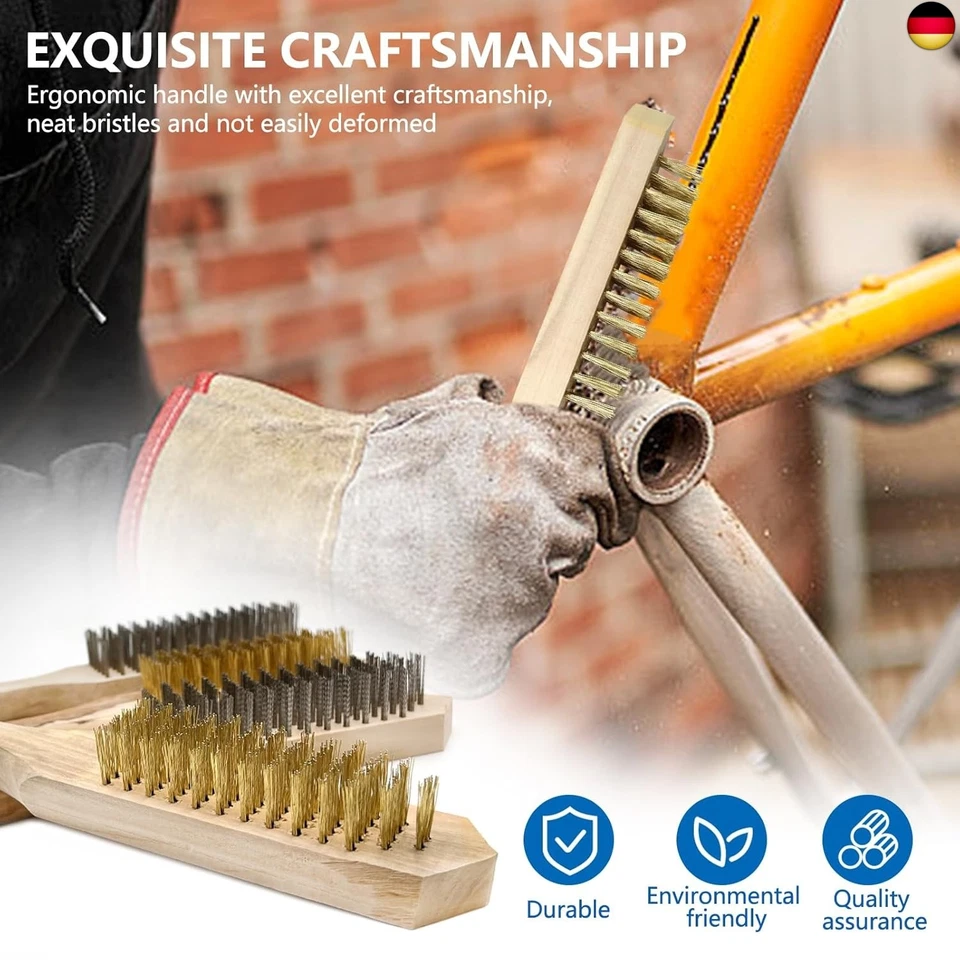 CONNECTION Drahtbürste,Messing-Drahtbürste mit Holzgriff Drahtbürsten Set 4 St - Bild 4 von 4