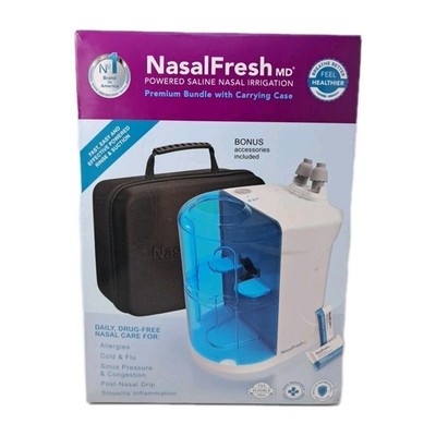NasalFresh MD Dual Powered Nasal Irrigation System w/ Saline Packets + Case