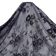 CRAFTYMELODY 3.3 Yards Black Nylon Lace Fabric Flower Pattern 3x1.5m,