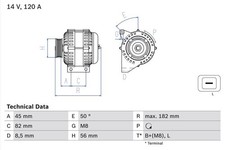 Alternator bosch für VOLVO S60 I 2.0 T 0 986 041 150