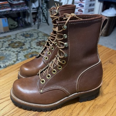 Vintage Red Wing Style Brown Leather Work Boots Logger Goodyear Welt USA Men 7E