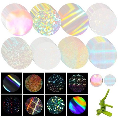 200 PCS Holographic Badge Protective Film 8 Styles 70mm Circles 58mm Maker