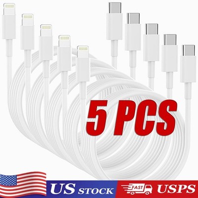 5 Pack PD Fast Charger Cable Cord Type USB C For iPhone 14 13 12 11 Pro Max XR