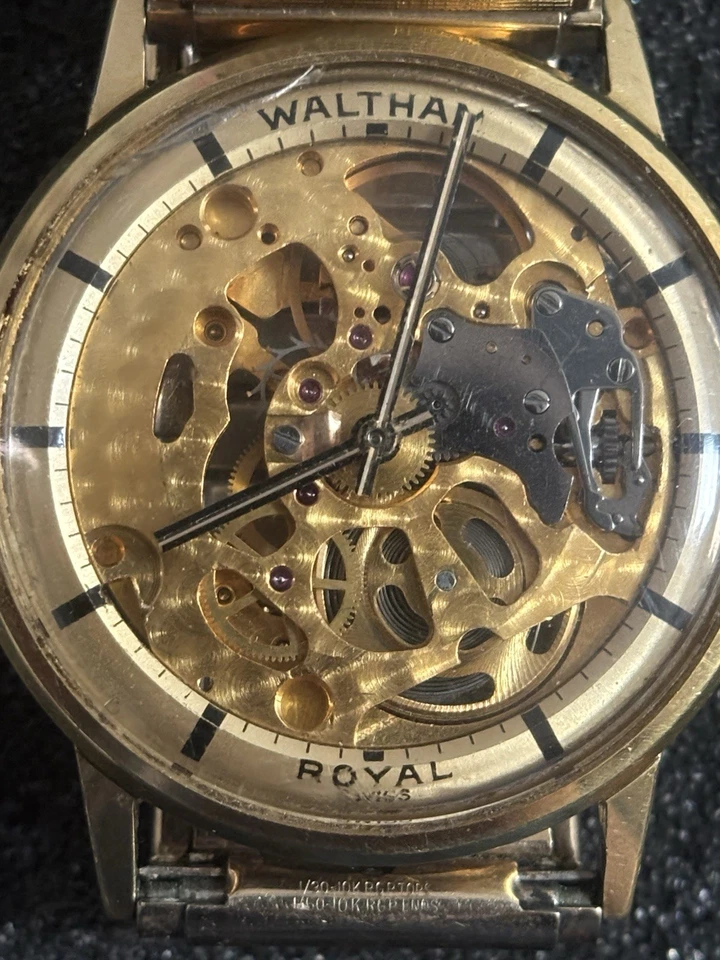 ULTRA RARE! Waltham Royal Skeleton Watch Swiss Made- Gold Filled Band And Case - Image 4 of 4