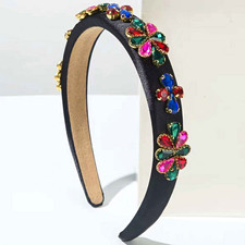 Padded Multicolor Rhinestone Beaded Floral Headband Fabric/Metal Women
