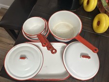 Lot Of 7 Pieces Of Vintage Red and White Enam...
