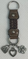 Keychain Leather Braided Double Loop Silver Metal Charms Heart/Flower/Purse