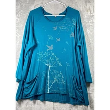 Jess & Jane Tunic Top Shirt XL Stretch Artsy Boho Statement Floral Indie EUC