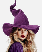 Halloween Witch Hat Adult One Size Ruched Pointed Crown Wide Brim Wizard Costume
