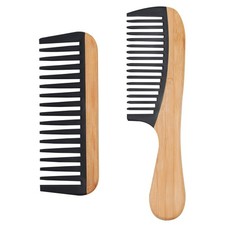 YLMUSU 2 Pcs Bamboo Wide Tooth Comb Set - Wooden for Medium
