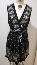 Anna Sui for Target Silk Wrap Dress Women's Size M/L- Black/ Ivory Print 
