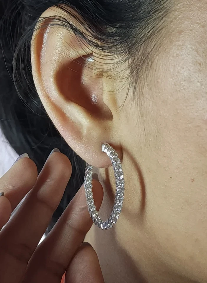 4Ct Round-Cut VS Lab Grown Diamond Inside & Outside Hoop Earring 14K Yellow Gold - Image 4 of 4