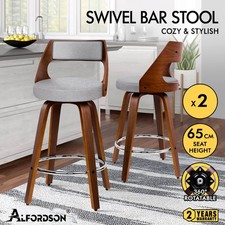 ALFORDSON 2x Bar Stools 360° Swivel Padded Backrest PU Leather Kitchen Pub Chair