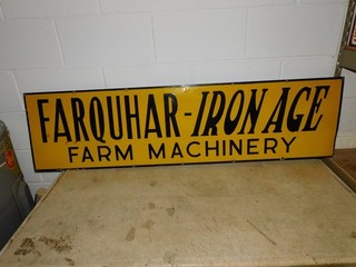 VINTAGE FARQUHAR IRON AGE FARM MACHINERY METAL PORCELAIN SIGN 100% ORIGINAL